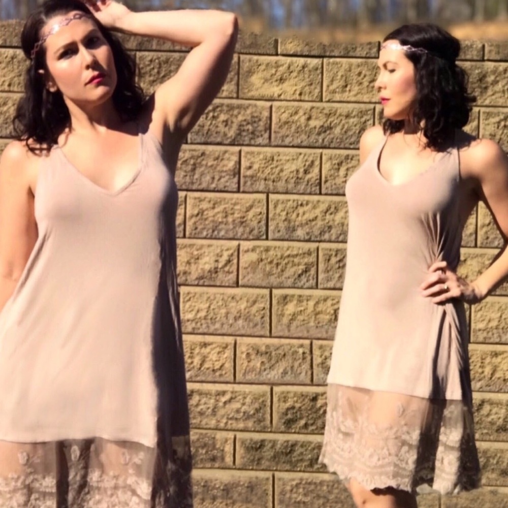 NWT Mocha Latte Lace Dress Extender Slip Dress Racer Back Sz S